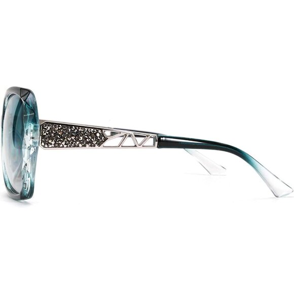 Women's Crystal Square Sunglasses Sparkling Composite Shiny Frame Design - Picture 8 of 8